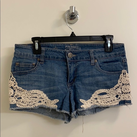 macrame jean shorts
